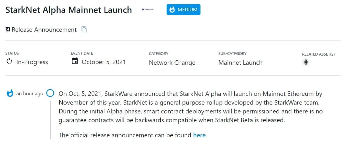 StarkWare thông báo StarkNet Alpha sẽ triển khai trên Mainnet Ethereum vào 11/2021