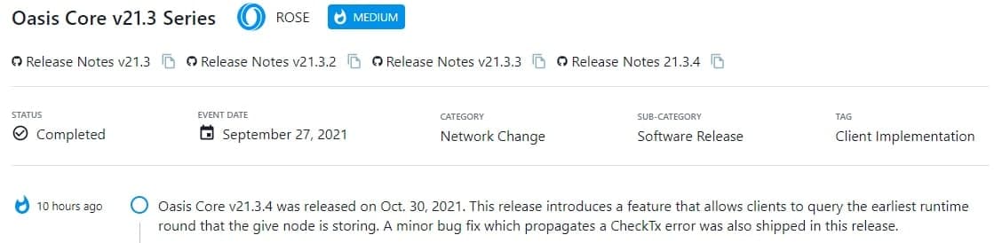 Oasis Core v21.3.4 đã ra mắt vào 30/10/2021