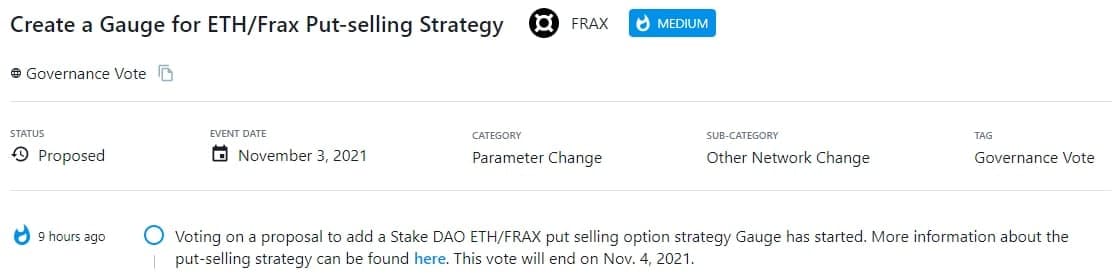 Bỏ phiếu cho đề xuất thêm quyền chọn bán Stake DAO ETH/FRAX