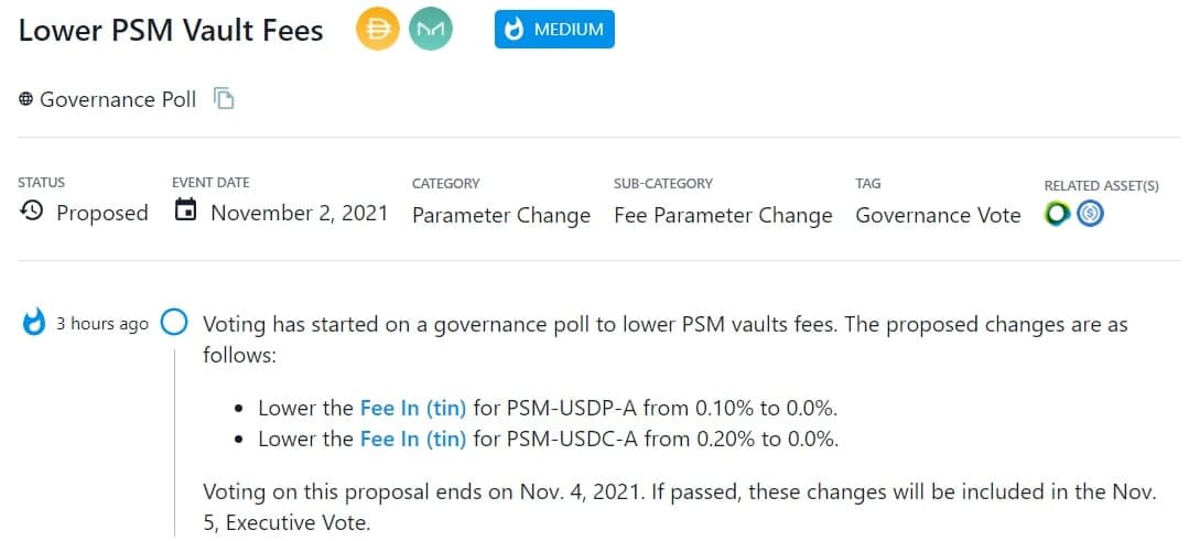 Bỏ phiếu cho đề xuất giảm phí của PSM vault