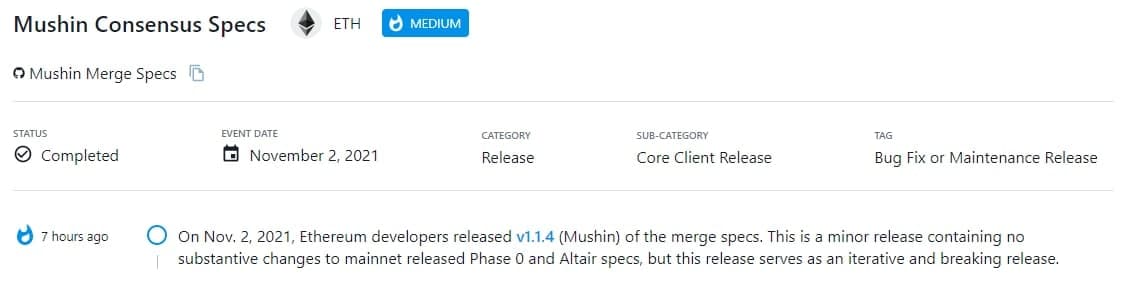 Ethereum ra mắt v1.1.4 (Mushin) cho các thông số kỹ thuật hợp nhất