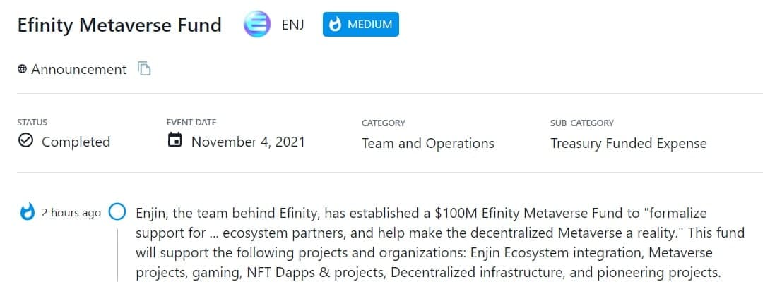 Enjin, nhóm đứng sau Efinity, đã thành lập Efinity Metaverse Fund trị giá 100 triệu USD