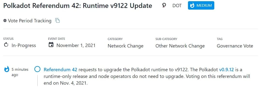 Referendum 42 yêu cầu nâng cấp Polkadot runtime lên v9122