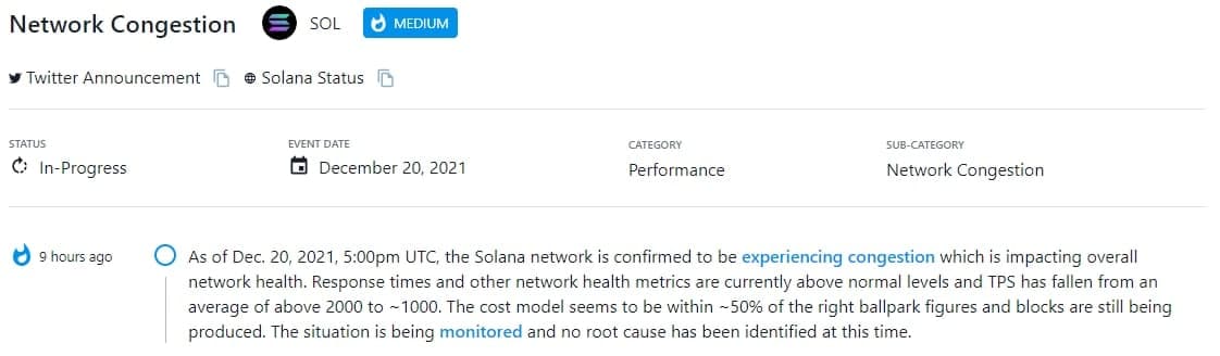 Solana xác nhận đang gặp sự cố tắc nghẽn ảnh hưởng đến mạng lưới tổng thể