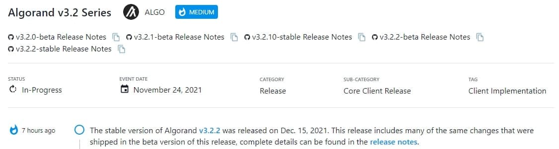 Phiên bản ổn định Algorand v3.2.2 ra mắt vào 15/12/2021