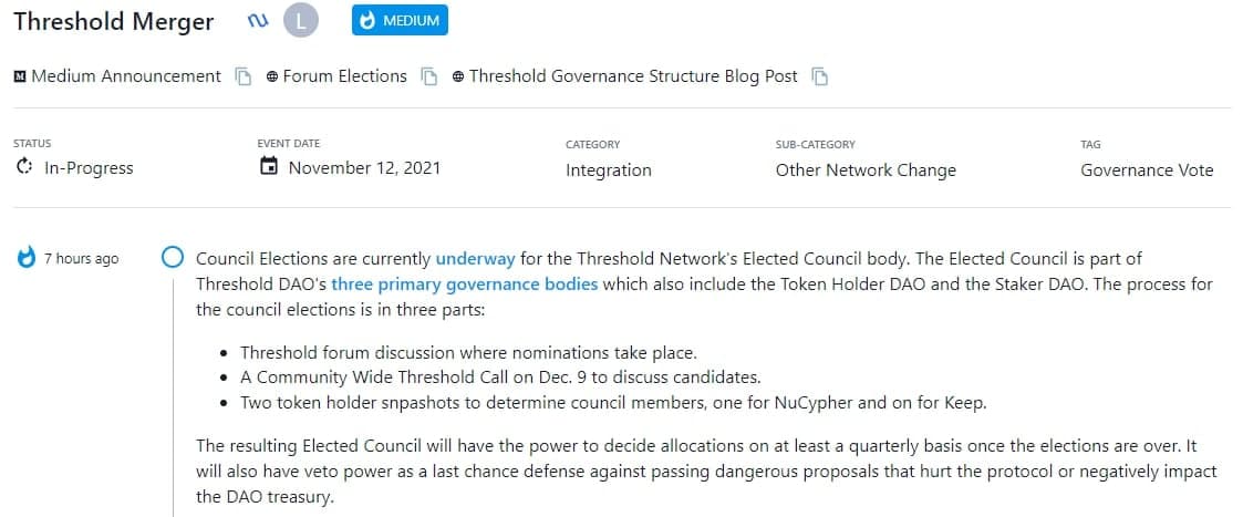 Council Elections đang được tiến hành cho Elected Council của Threshold Network