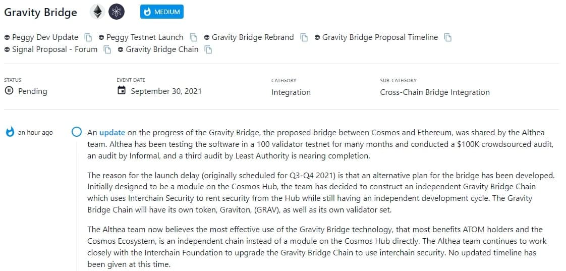 Bản cập nhật về tiến độ của Gravity Bridge được chia sẻ bởi Althea team