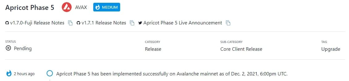 Apricot Phase 5 triển khai thành công trên Avalanche mainnet