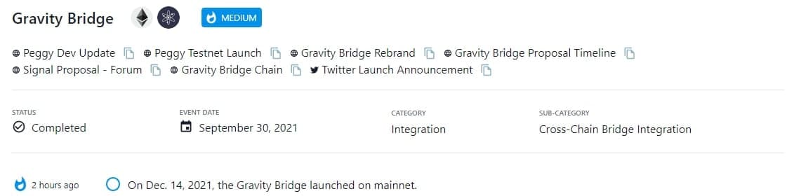Gravity Bridge đã ra mắt trên mainnet vào 14/12/2021
