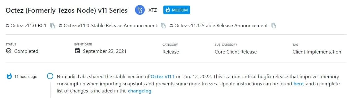 Nomadic Labs chia sẻ thông tin về Octez v11.1 vào 12/01/2022