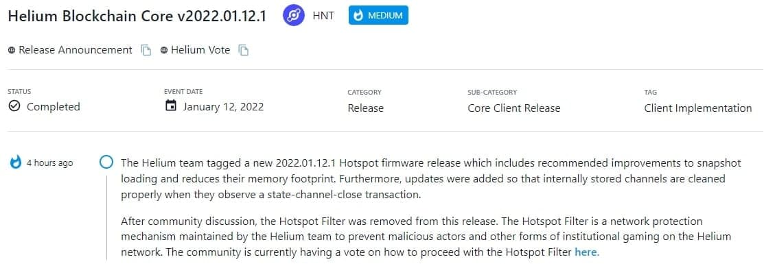 Helium team gắn thẻ bản phát hành 2022.01.12.1 Hotspot mới