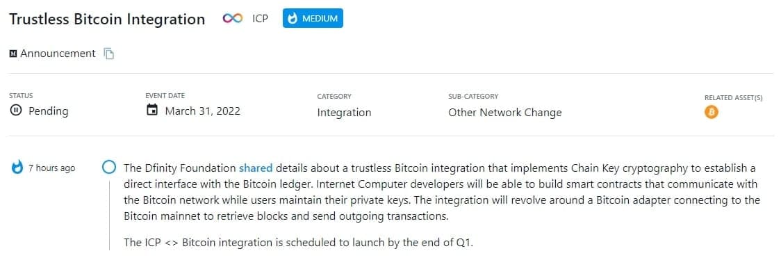 Dfinity Foundation cho biết thông tin chi tiết về tích hợp Bitcoin không cần độ tin cậy, triển khai mã hóa Chain Key để thiết lập giao diện trực tiếp với sổ cái Bitcoin