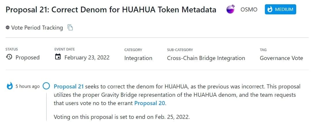 Proposal 21 tìm cách sửa lỗi denom cho HUAHUA, vì đề xuất trước đó không chính xác