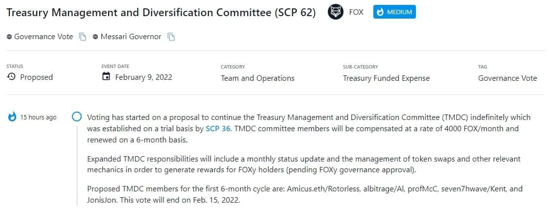 Bắt đầu bỏ phiếu cho đề xuất tiếp tục vô thời hạn Treasury Management and Diversification Committee (TMDC)