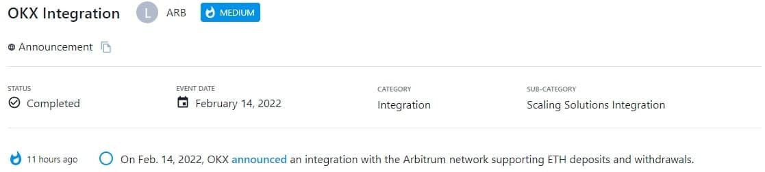 OKX công bố tích hợp với mạng Arbitrum để hỗ trợ gửi và rút ETH vào ngày 14 tháng 2 năm 2022