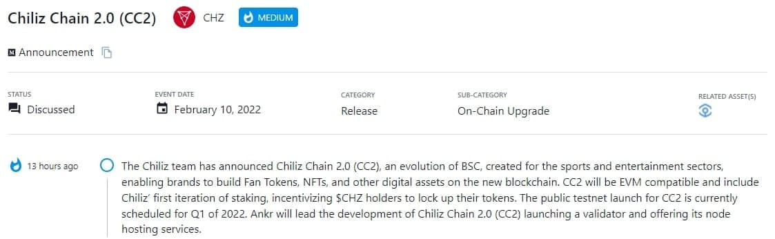 Nhóm Chiliz đã công bố Chiliz Chain 2.0 (CC2)