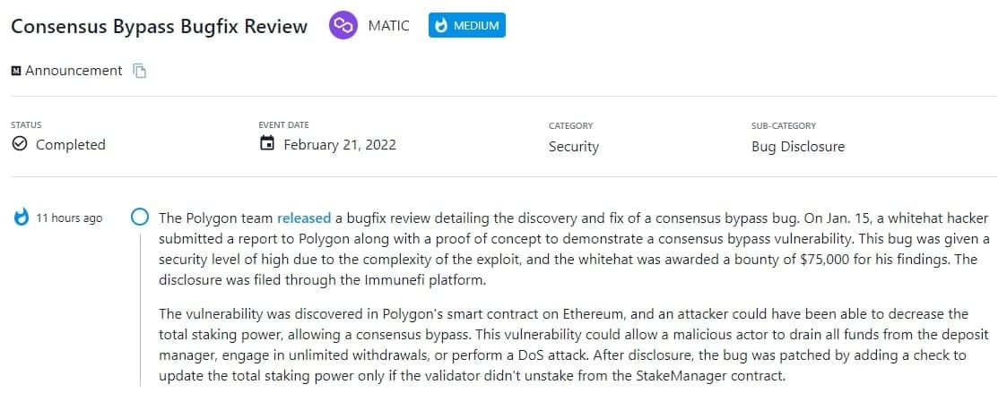 Polygon team phát hành bản đánh giá nêu chi tiết việc phát hiện và sửa lỗi bỏ qua đồng thuận