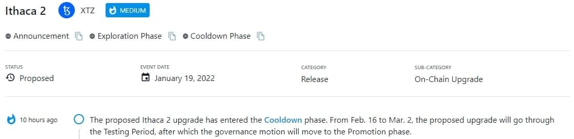 Bản nâng cấp Ithaca 2 được đề xuất bước vào giai đoạn Cooldown