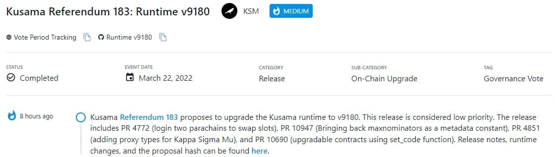 Kusama Referendum 183 đề xuất nâng cấp Runtime lên v9180