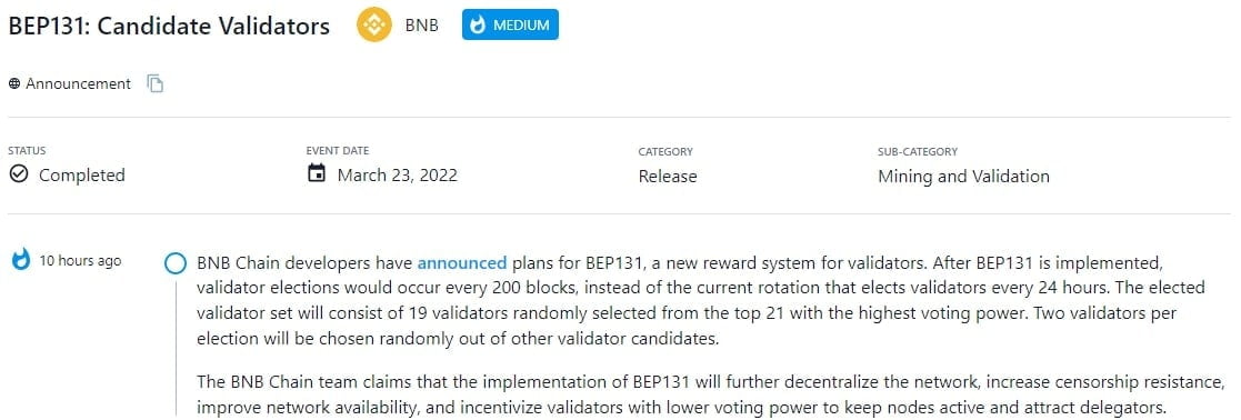 Các nhà phát triển BNB Chain đã công bố kế hoạch cho BEP131, một hệ thống phần thưởng mới dành cho validator