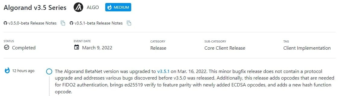 Algorand BetaNet nâng cấp lên v3.5.1 vào ngày 16 tháng 3 năm 2022