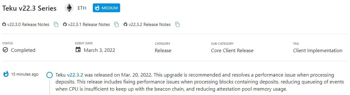 Teku v22.3.2 được phát hành vào ngày 20 tháng 3 năm 2022