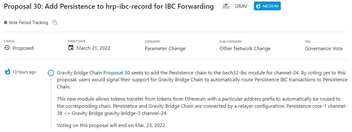 Gravity Bridge Chain Proposal 30 thêm chuỗi Persistence vào mô-đun bech32-ibc cho kênh-24