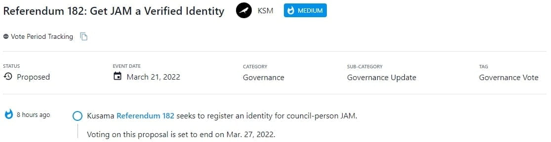 Kusama Referendum 182 tìm cách đăng ký danh tính cho JAM - thành viên hội đồng