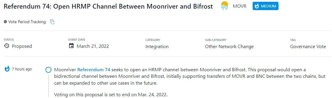 Moonriver Referendum 74 tìm cách mở một kênh HRMP giữa Moonriver và Bifrost