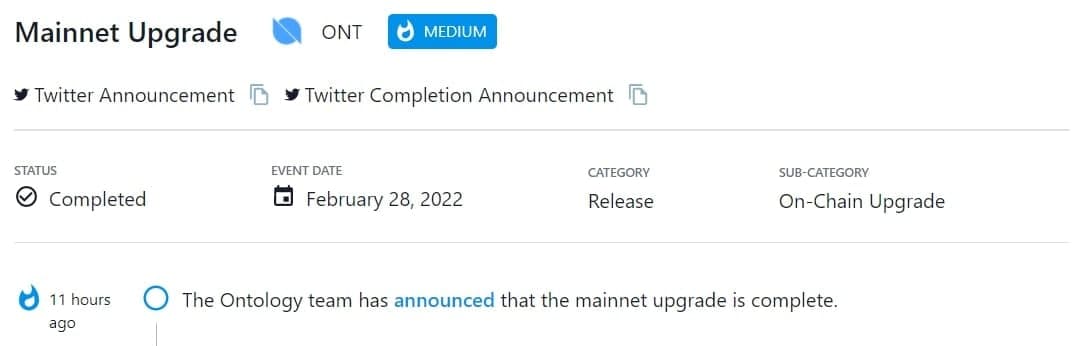 Ontology team thông báo nâng cấp mainnet đã hoàn tất