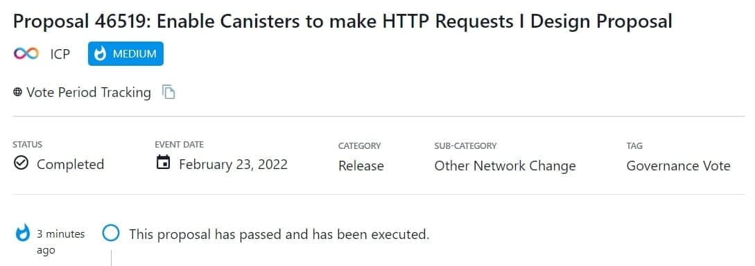 Proposal 46519: Cho phép Canisters thực hiện các yêu cầu HTTP đã được thông qua và thực thi