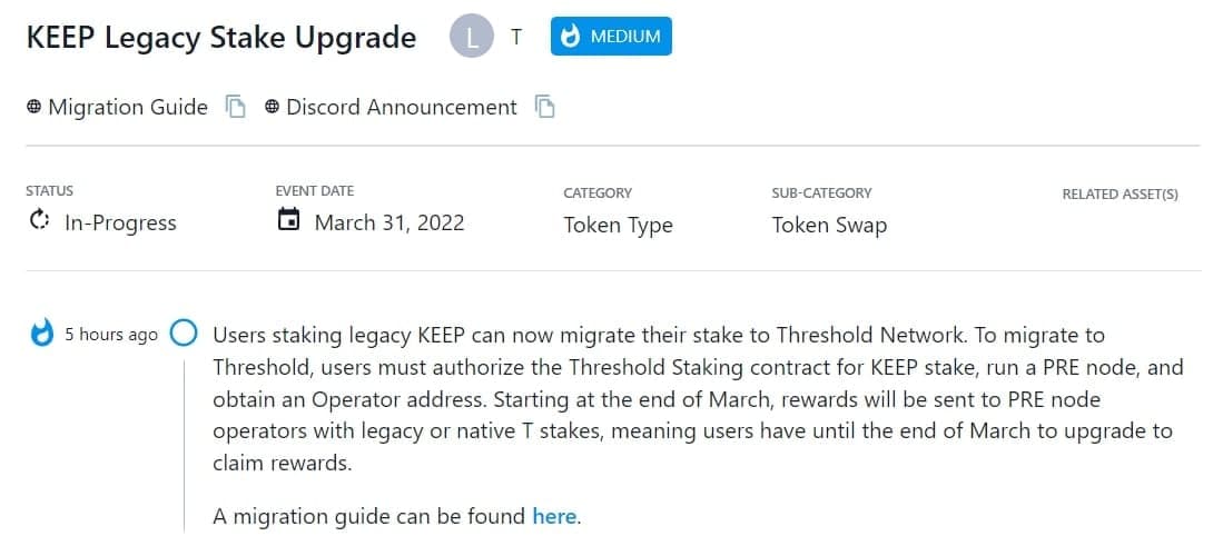 Người dùng stake KEEP hiện có thể di chuyển cổ phần của họ sang Threshold Network